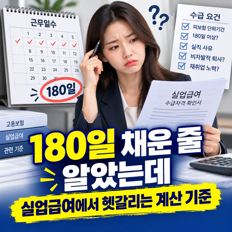 “180일 채운 줄 알았는데” 실업급여에서 헷갈리는 계산 기준은?