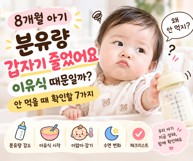 8개월 아기 분유량 갑자기 줄었어요. 이유식 때문일까? 안먹을 떄 확인할 7가지