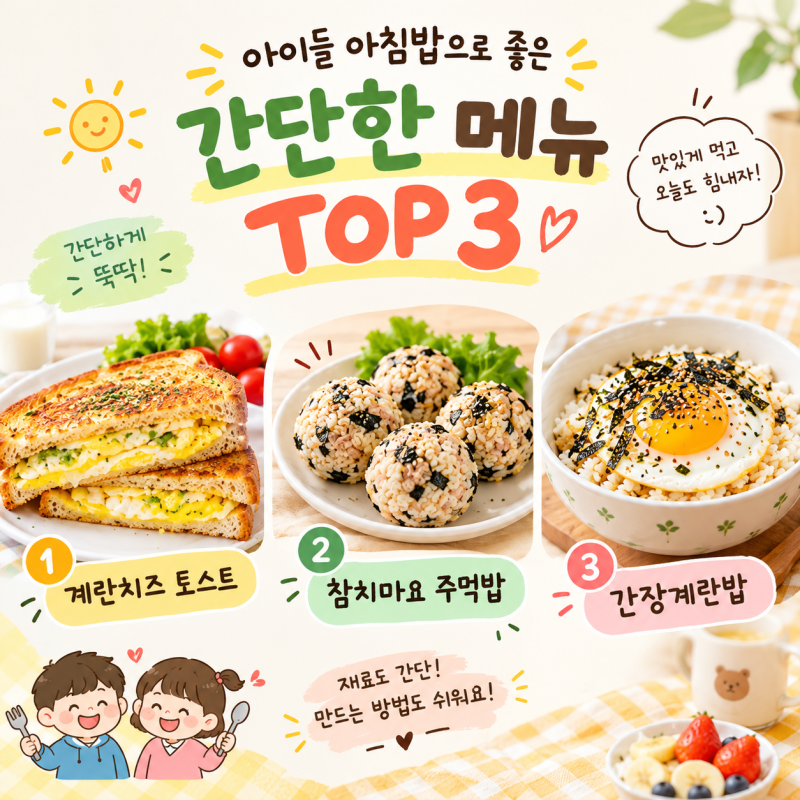 아이들 아침밥으로 좋은 간단한 메뉴 TOP 3