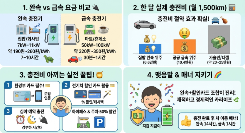 ⚡ "전기차 타면 한 달 충전비 얼마나 나올까?" 완속·급속 요금부터 꿀팁까지 총정리!