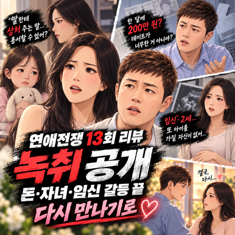 연애전쟁 13회 리뷰｜16기 광수 정일대·22기 현숙 김소연, 녹취 공개→돈·자녀·임신 갈등 끝....