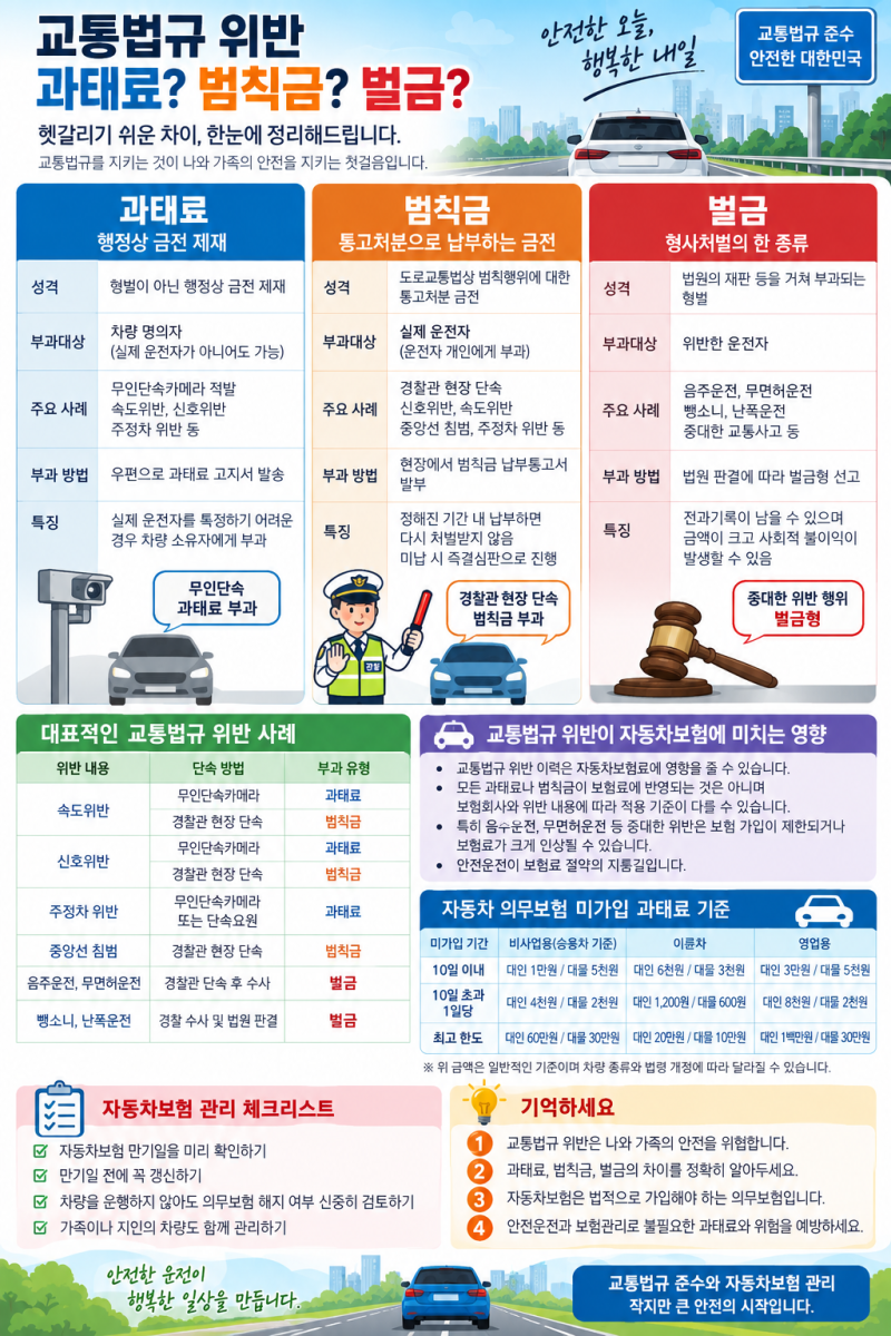 교통법규 위반하면 과태료일까? 범칙금일까? 벌금일까? 자동차 의무보험 미가입까지 알아보....