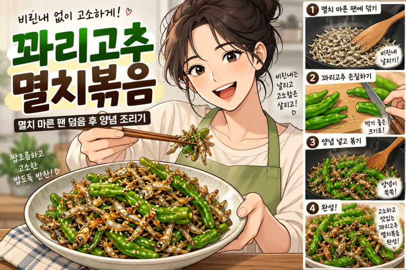 꽈리고추 멸치볶음 비린내 제로 마른 팬 덖음 양념 황금레시피