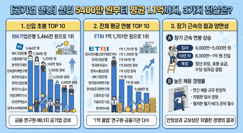 [공기업 연봉] 신입 초봉 5400만 원에 평균 1.1억? 기업은행·ETRI가 1위 찍은 3가지 진실은?