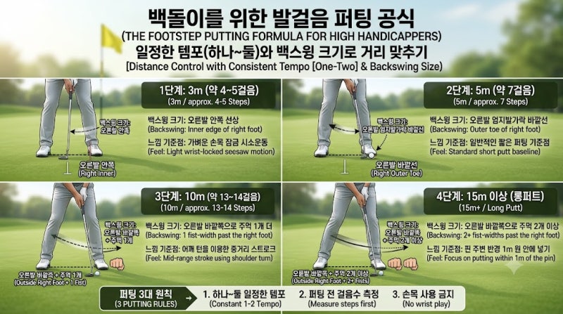 100돌이 탈출기 #21 : 퍼팅 거리감 잡는 법, 쓰리 퍼트 없애는 '발걸음 보폭(Pace)' 공식 총정리