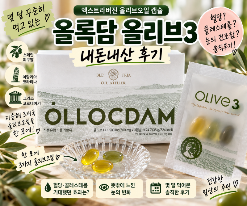 올록담 올리브3 내돈내산 ㅣ 엑스트라버진 올리브오일 캡슐 꾸준히 먹어본 솔직후기