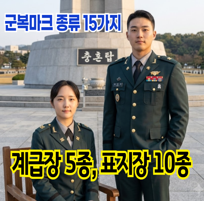 군복 마크 종류 15가지 - 계급장 5종과 표지장 10종