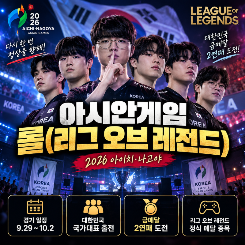 아시안게임 롤 일정 총정리, 페이커 출전 대한민국 대표팀 2연패 도전