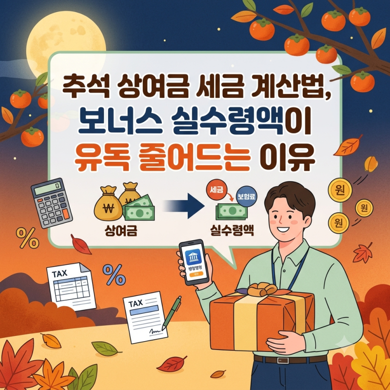추석 상여금 실수령액이 적은 이유, 세금 원천징수 계산법과 통상임금 산입 기준 총정리