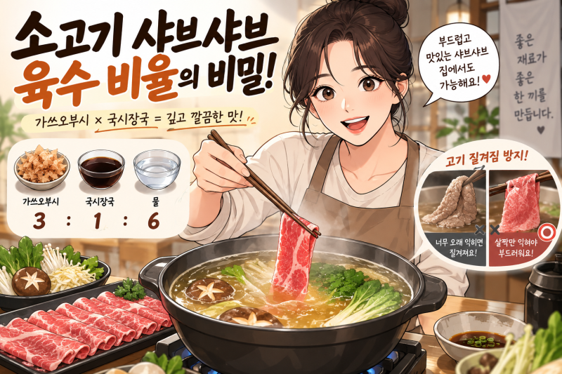 소고기 샤브샤브 육수 가쓰오부시 비율 및 고기 안질기게 삶는법