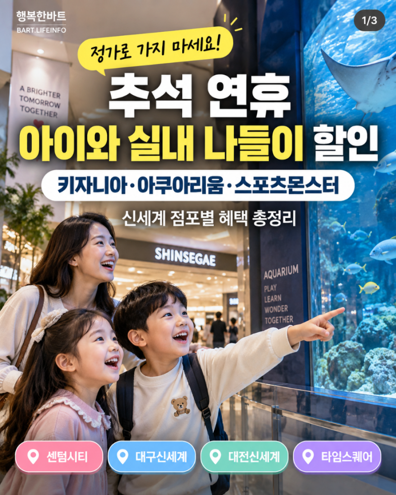 추석 아이와 실내 가볼만한곳, 키자니아·아쿠아리움·스포츠몬스터 할인