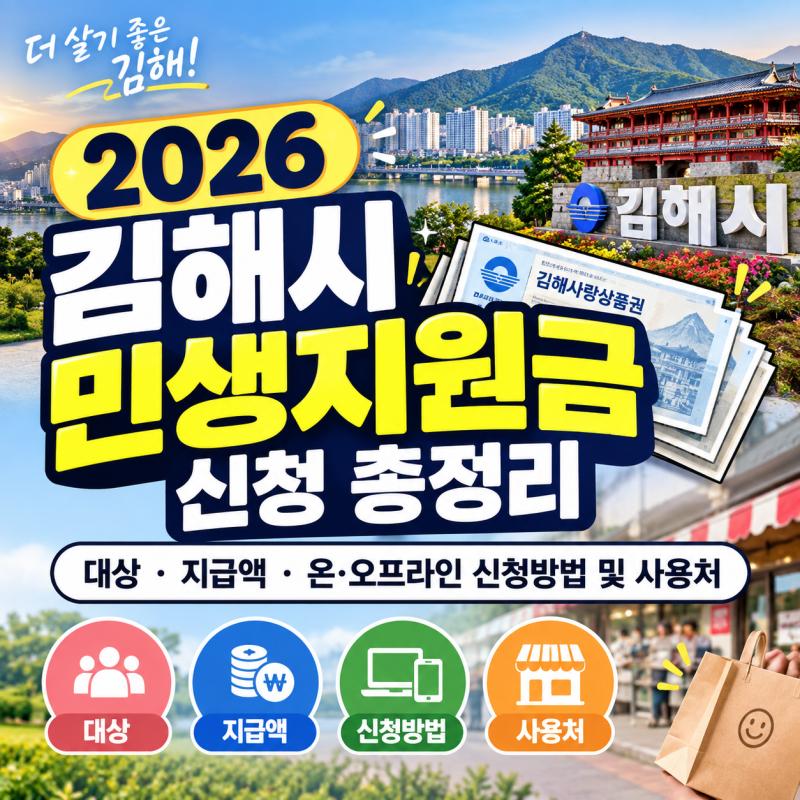 2026 김해시 민생지원금 신청 총정리: 대상, 지급액, 온·오프라인 신청방법 및 사용처