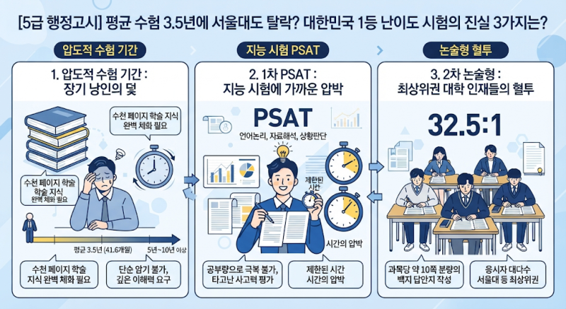 [5급 행정고시] 평균 수험 3.5년에 서울대도 탈락? 대한민국 1등 난이도 시험의 진실 3가지는?