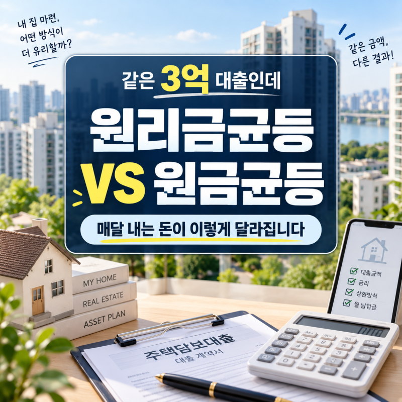 원리금균등 vs 원금균등, 3억 대출받으면 매달 내는 돈이 이렇게 달라집니다