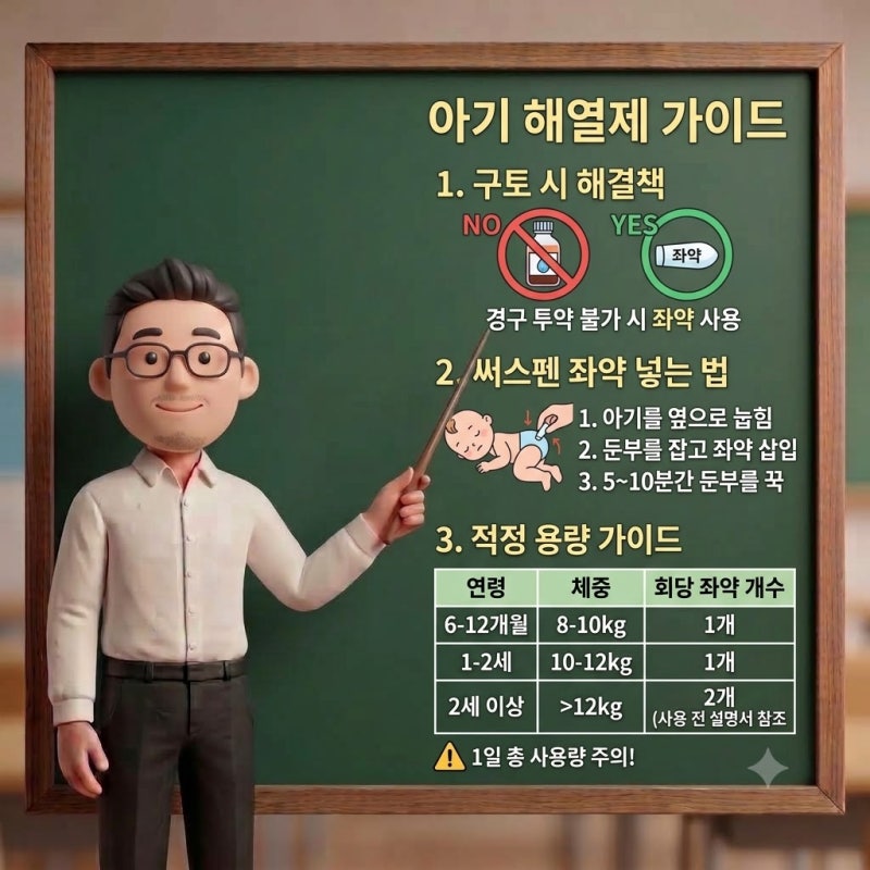 아기 해열제 구토할 때 써스펜 좌약 넣는 법과 적정 용량 가이드