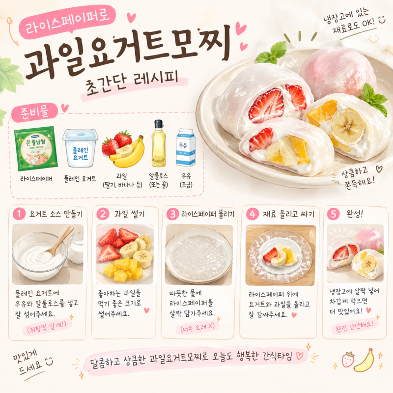 한정선모찌 라이스페이퍼과일그릭오거트모찌 집에서 초간단 만들기