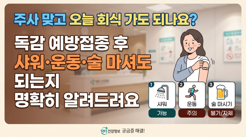 "주사 맞고 오늘 회식 가도 되나요?" 독감 예방접종 후 샤워·운동·술 마셔도 되는지 명확히 ....