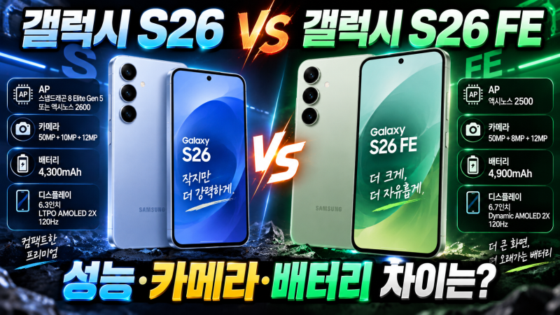 갤럭시 S26 vs 갤럭시 S26 FE 비교, 성능·카메라·배터리 차이는?