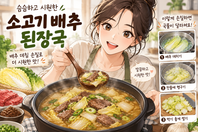 소고기 배추 된장국 슴슴하고 시원하게 끓이는 배추 데침 손질 비법