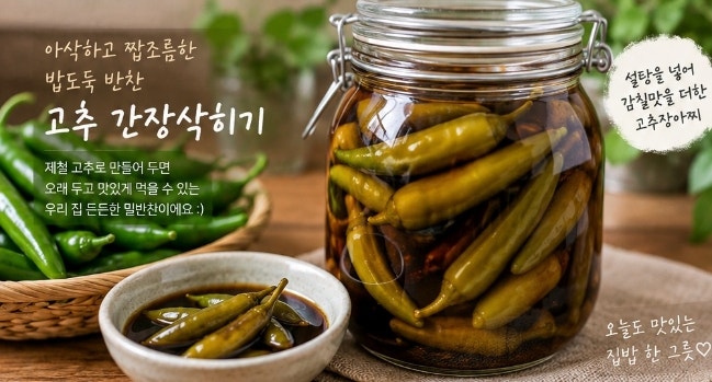 가을철 싱싱한 풋고추가 많이 나올 때 만들어두면 좋은 밑반찬이 바로 고추 간장장아찌