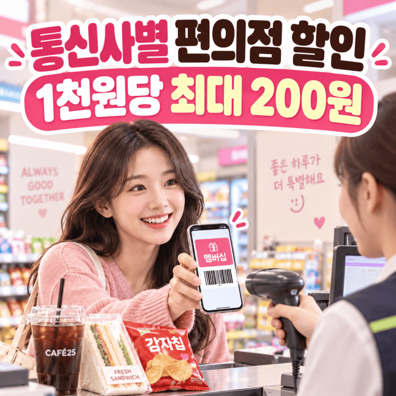 SKT KT LG U+ 편의점 할인 총정리, CU·GS25·세븐일레븐·이마트24 어디서 몇 %?