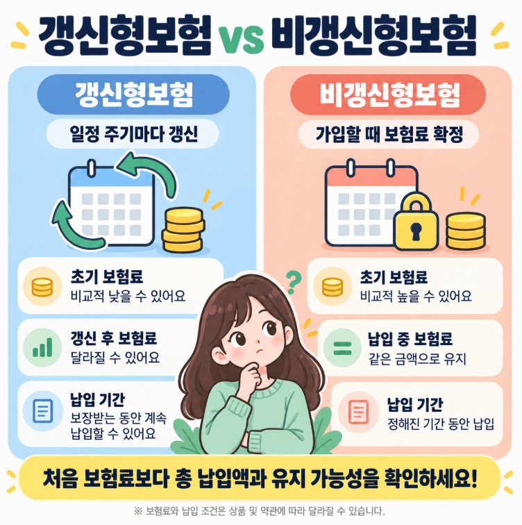 갱신형보험 비갱신형보험 차이｜보험료·납입기간부터 장단점까지 총정리