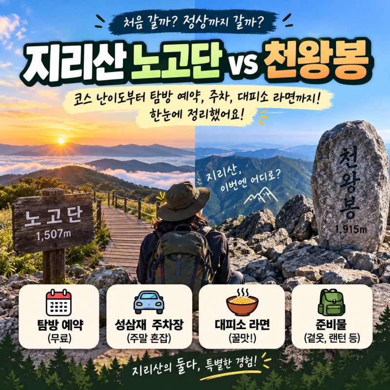 [정보/여행] 지리산 노고단 vs 천왕봉 코스 난이도 비교! 탐방 예약, 성삼재 주차장, 대피소 라....