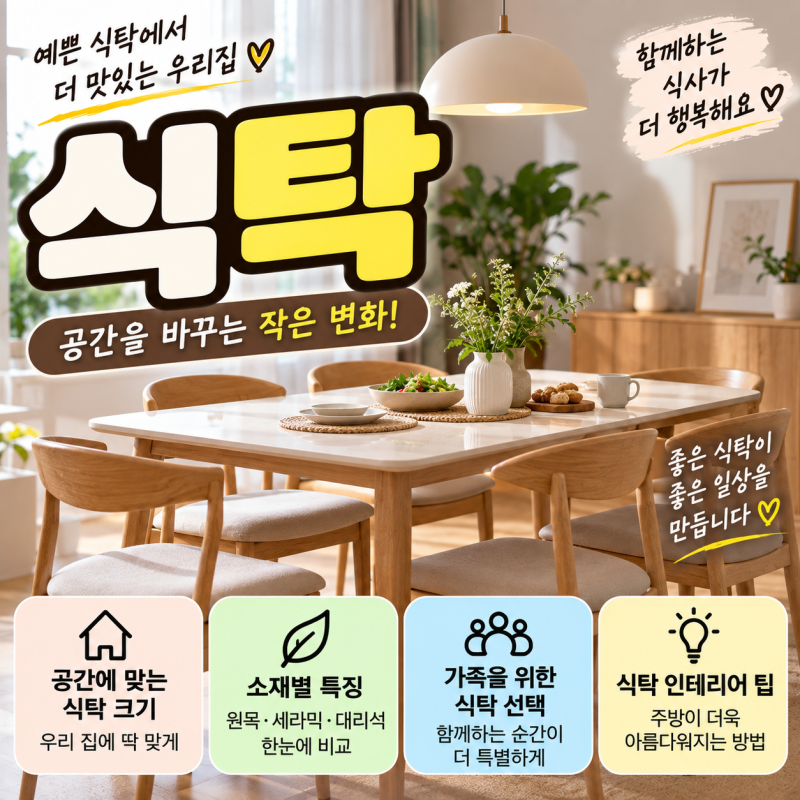 식탁 구매 전 꼭 확인하세요, 4인용·6인용 크기부터 소재와 배치까지 총정리