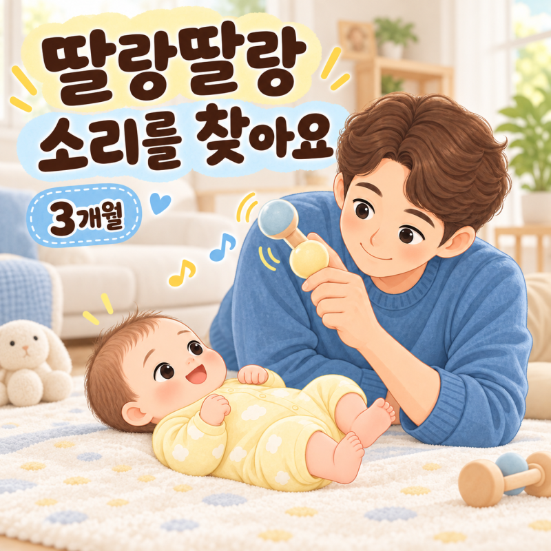 생후 3개월 아기 딸랑이 소리 반응과 시청각 협응 놀이법