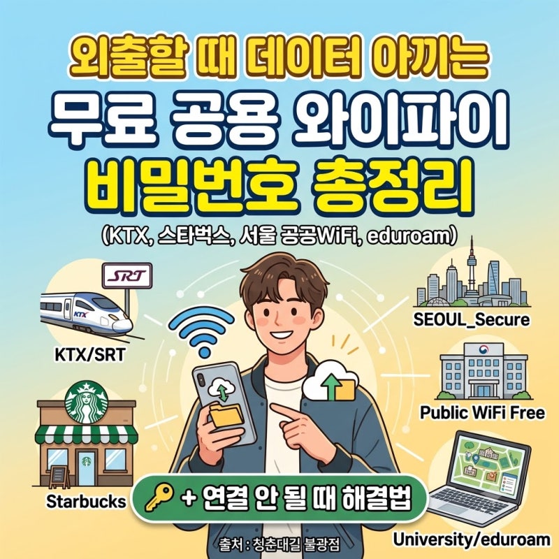 밖에서 바로 쓰는 무료 공용 와이파이 비밀번호 총정리 (KTX 스타벅스 서울 공공WiFi)