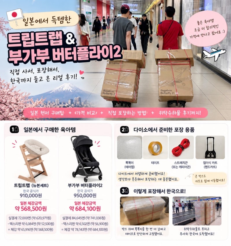 일본에서 트립트랩·부가부 버터플라이2 사온 후기｜가격 비교부터 위탁수하물 포장까지