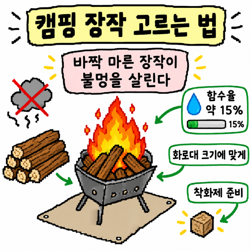 캠핑장작 고르는 법 총정리 불멍용 참나무 쪼갬목부터 화목난로 압축 네모장작·자작나무