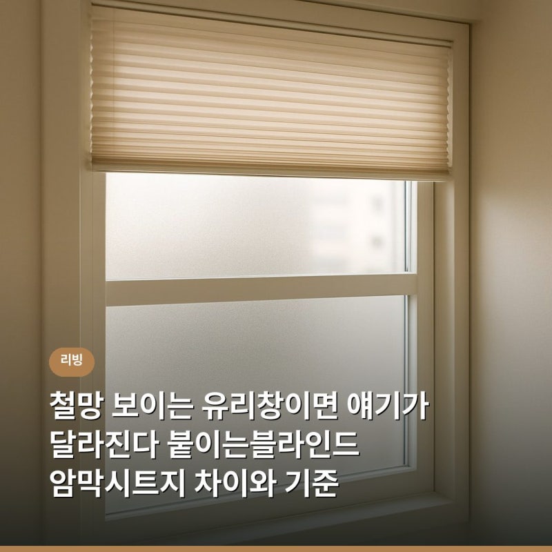 철망 보이는 유리창이면 얘기가 달라진다 붙이는블라인드 암막시트지 차이와 기준