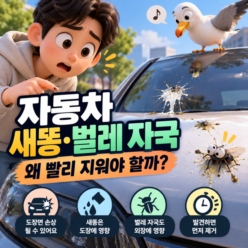 자동차 새똥 벌레 자국 오래 두면 안 되는 이유, 바로 닦아야 할까?