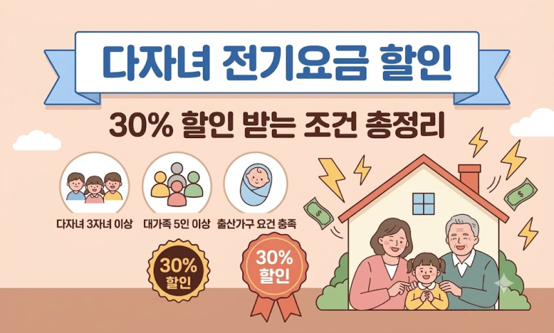 다자녀·대가족·출산가구 전기요금 할인, 30% 받는 조건 총정리