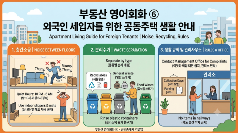외국인 세입자에게 층간소음과 생활 규칙, 영어로 어떻게 안내하나요? | 부동산 영어회화 ⑥