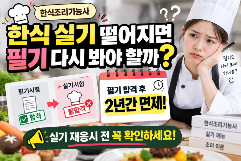 인천요리학원 한식조리기능사 실기 떨어지면 필기 다시? 2026 필기 유효기간 2년·재응시 총정....