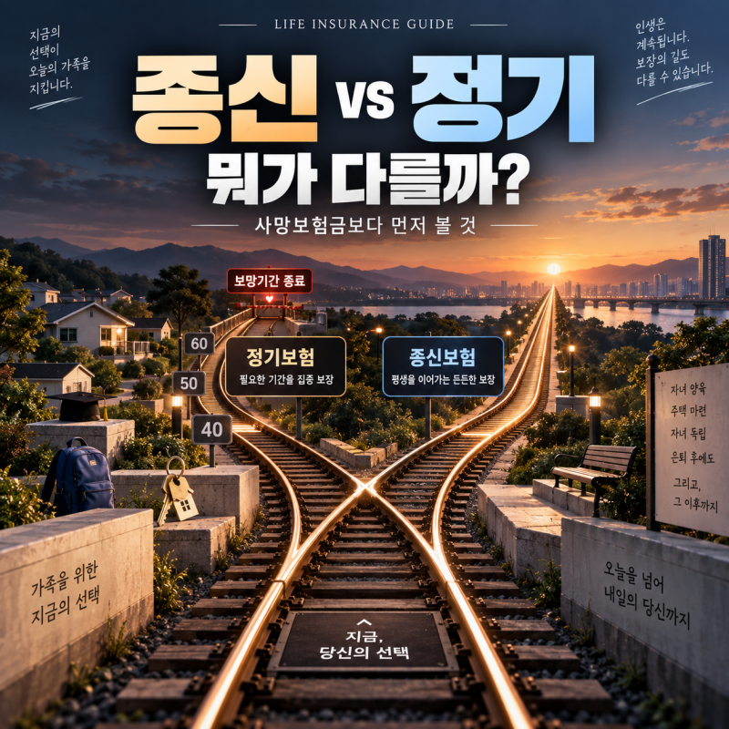 종신보험과 정기보험 뭐가 다를까요? 사망보험금 1억원 준비할 때 보험료보다 먼저 볼 것