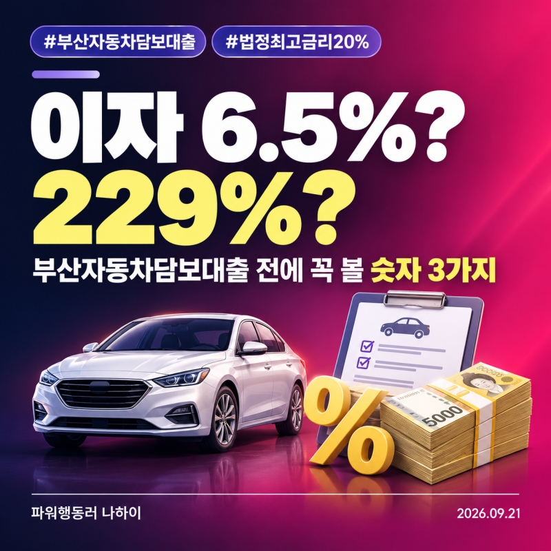 "이자 6.5%인 줄 알았는데 229%였다"... 부산자동차담보대출 신청 전 꼭 봐야 할 숫자 3가지