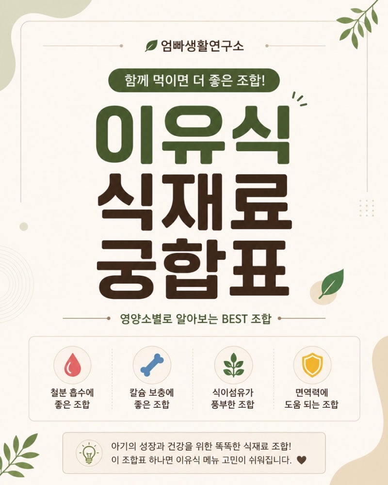 이유식 식재료 궁합표｜영양소별 추천 조합부터 월령별 식재료까지