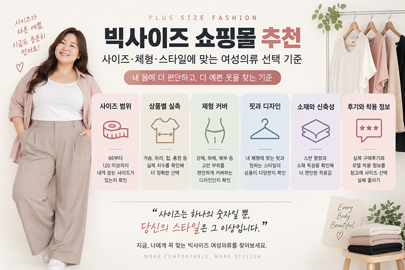 빅사이즈 쇼핑몰 추천｜사이즈·체형별 여성의류 선택 기준 7가지