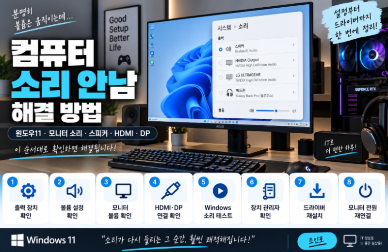 컴퓨터 소리 안남 해결 방법 | 윈도우11·모니터 소리 안날 때