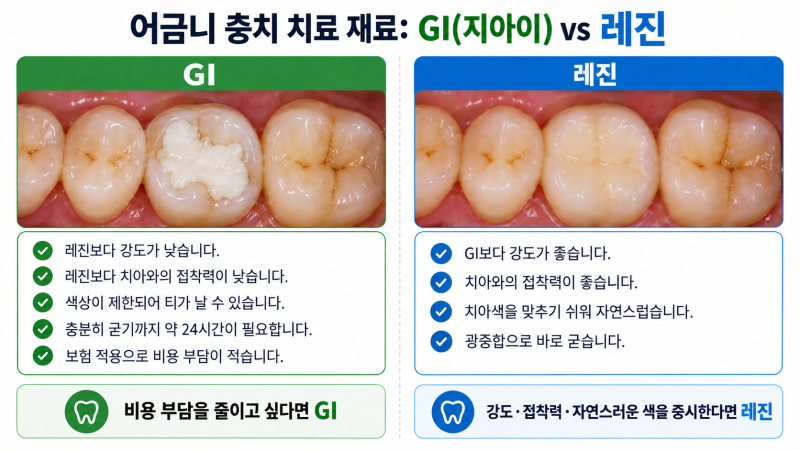 어금니 충치, GI와 레진은 뭐가 다른가요?