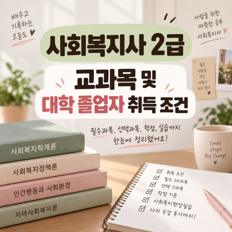 사회복지사 2급 자격증 취득 조건｜4년제 대학 졸업자는 17과목 51학점 학점은행제 꿀팁