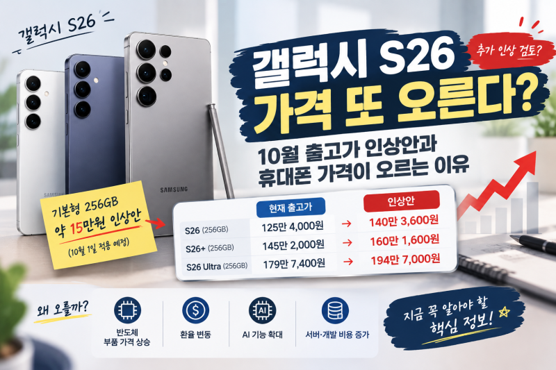 갤럭시 S26 가격 또 오른다?10월 출고가 인상안과 휴대폰 가격이 오르는 이유