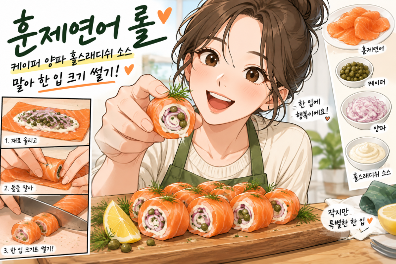 훈제연어 롤 만들기, 케이퍼 양파 홀스래디쉬 소스 꿀조합 레시피