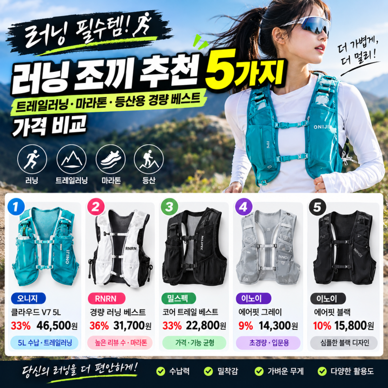 네이버 러닝 조끼 추천 5가지｜트레일러닝·마라톤·등산용 경량 베스트 가격 비교
