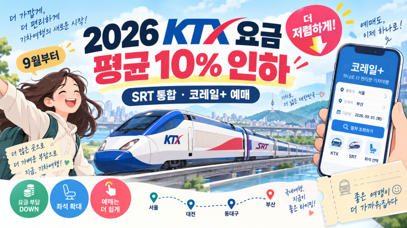 2026 KTX 요금 평균 10% 인하! SRT 통합·코레일+ 예매방법 총정리