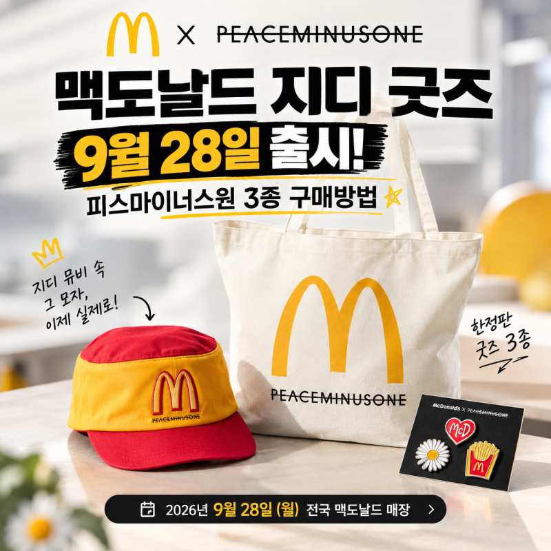 맥도날드 지디 굿즈 9월 28일 출시! 피스마이너스원 3종 구매방법
