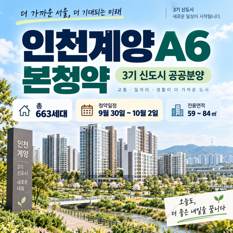 인천계양 A6 본청약 9월 30일 시작｜분양가 및 663세대 청약일정 정리
